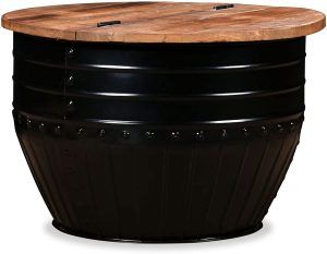 mesa centro barril de madera sala negro - decobarril